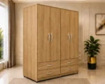 Contemporary 4 Door 4 Drawer Wardrobe – Large Capacity Bedroom Clothes Cabinet with Multiple Storage Drawers - Image 2
