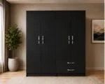 Midnight Black 4 Door Wardrobe – Spacious Storage with Drawers