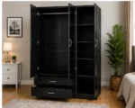 Luxury Black 3 Door Wardrobe - Modern 3 Door Wardrobe with 2 Mirrors & 2 Bottom Drawers - Image 2